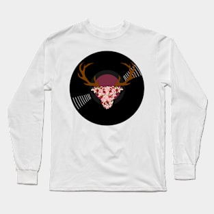 Vinyl Record - Reindeer Flower Head Antlers Long Sleeve T-Shirt